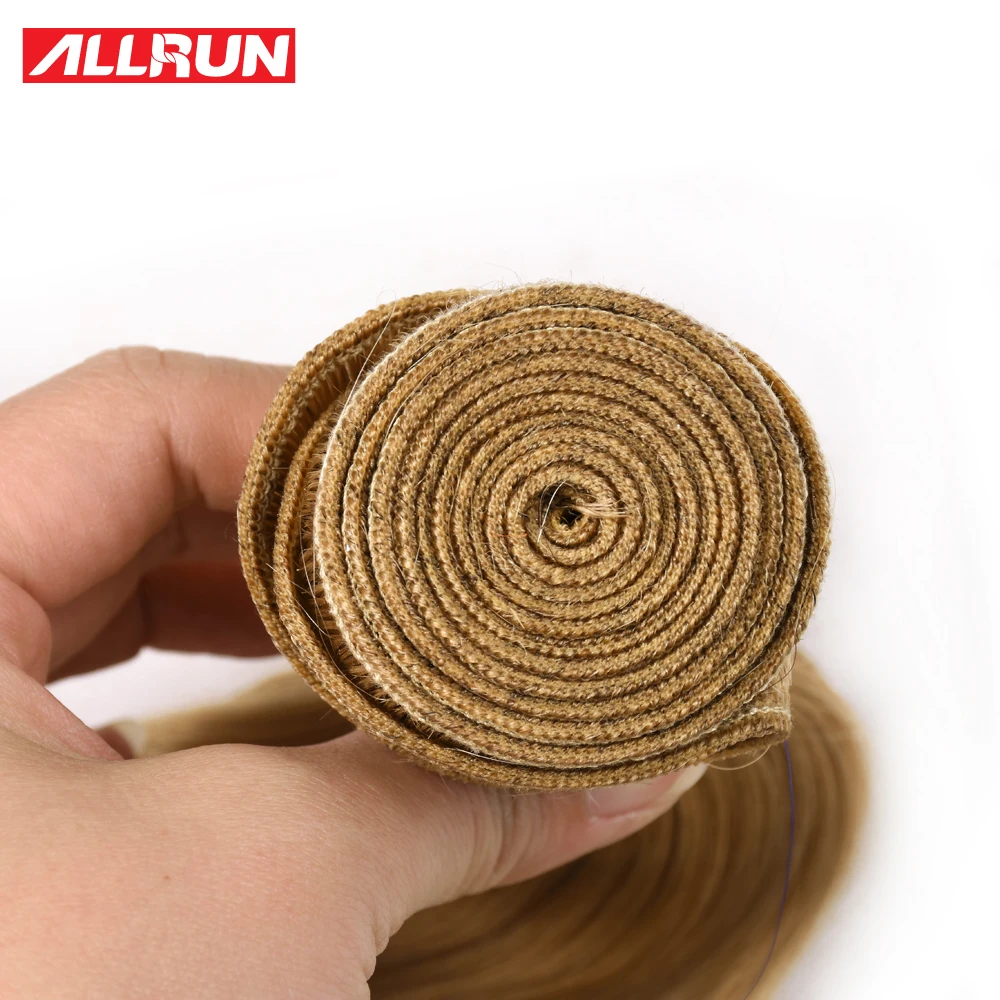 Allrun Pre-Colored Pure Golen #27 Brazilian Human Hair Bundles With Closure Body Wave Hair Bundles With Closure 4*4 Remy Weave
