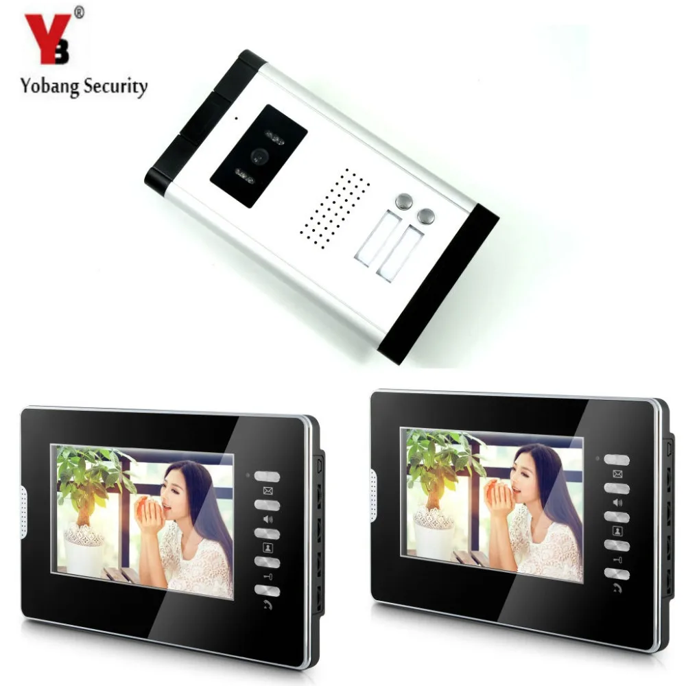 

Yobang Security Video Doorbell Intercom 7'Inch Monitor Wired Video Door Phone Intercom Speakerphone System 1 Camera 2 Monitor