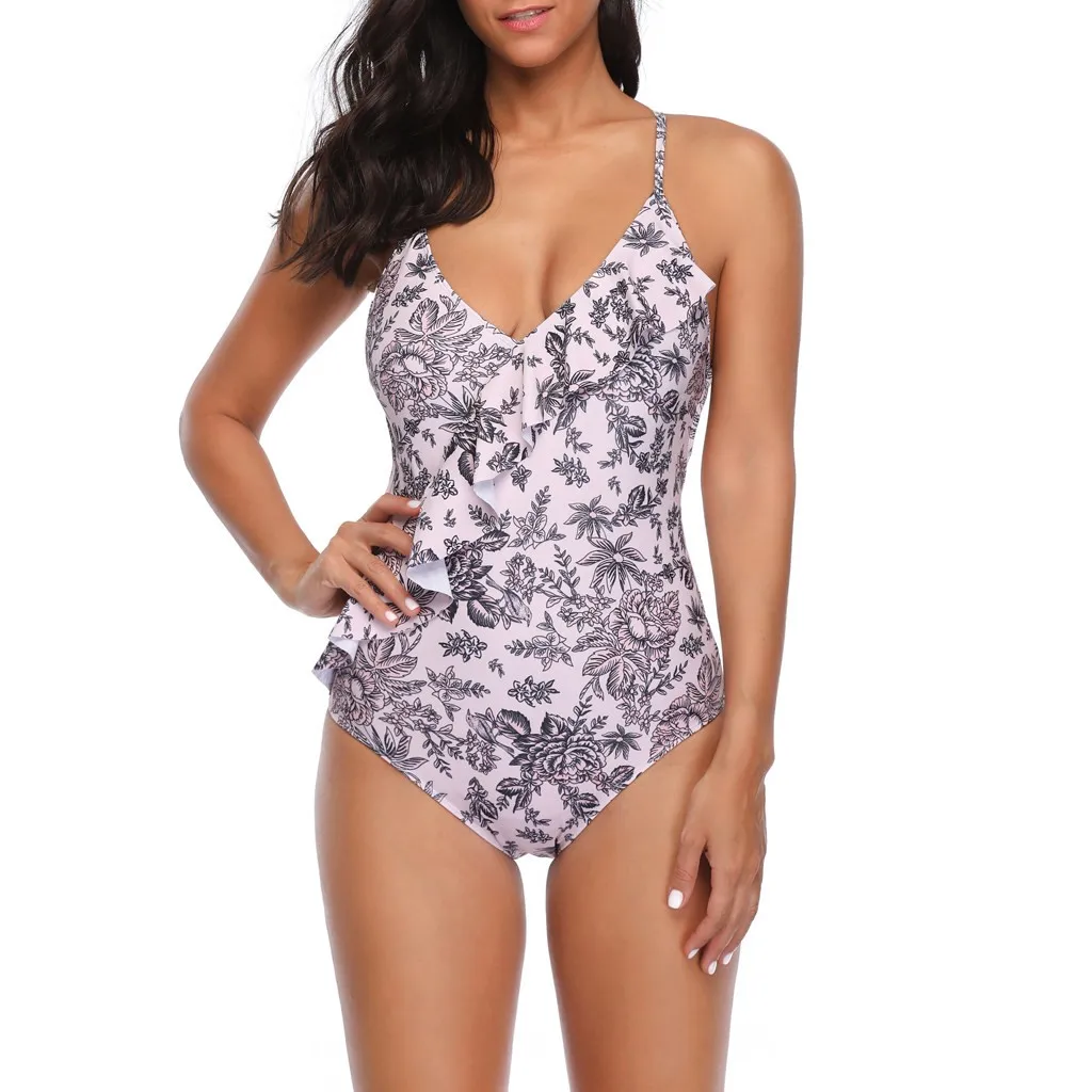 

SAGACE 2019 Floral Print One Piece Swimsuit Women Plus Size Bathing Suit Pad Monokini Retro Vintage Swimwear Slimming Bodysuit