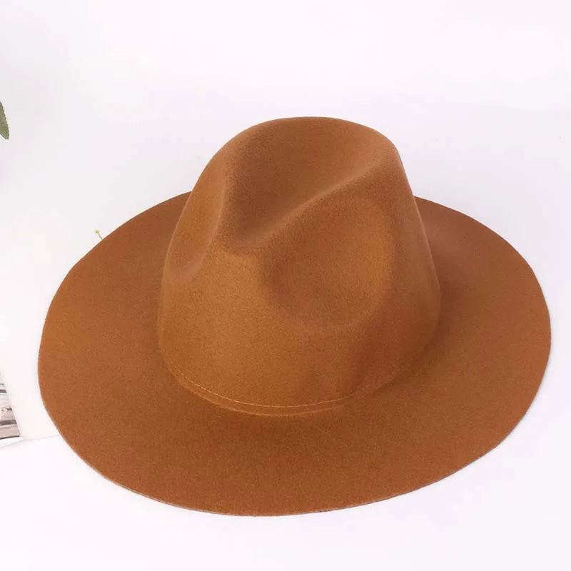 QDKPOTC Chapeau Лидер продаж Повседневная фетровая широкополый купол шляпы высокого качества Фетровая Шляпа Fedora шляпа женская шляпа - Цвет: camel