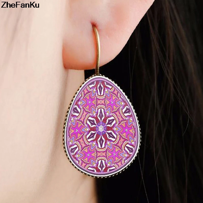 

2018 Hot Sale Fashion Jewelry Romantic Water Drops Boho Earrings Vintage Retro Flower Time Gem Glass Earrings For Women