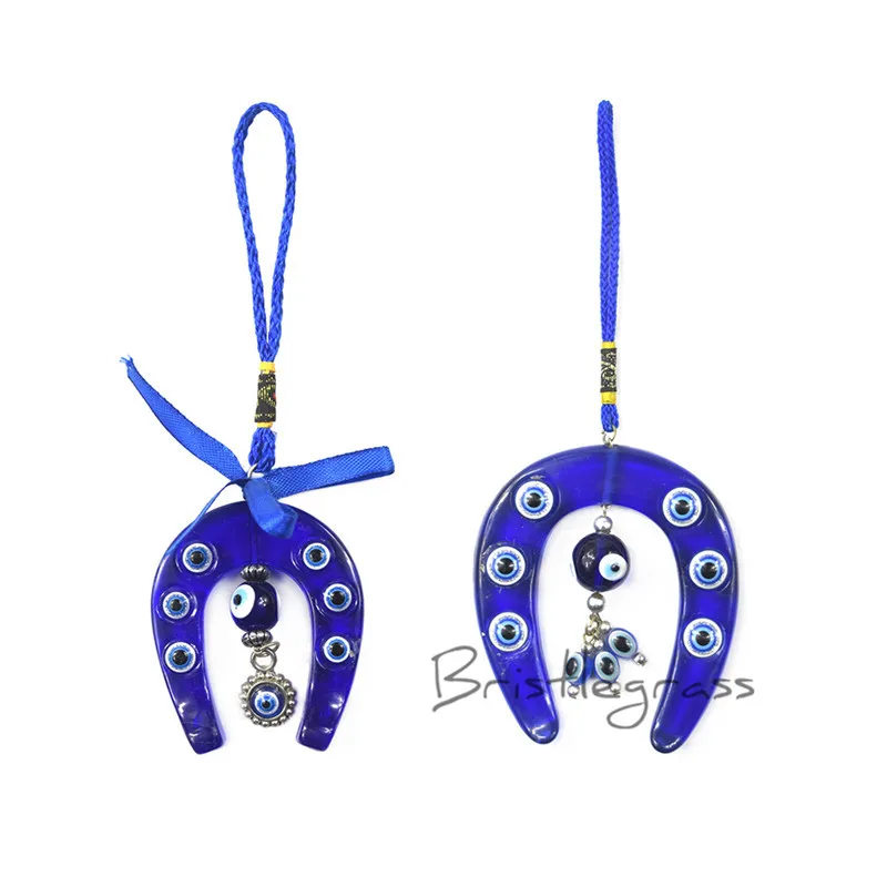 

BRISTLEGRASS Turkish Blue Evil Eye Horseshoe Wall Hanging Pendant Pendulum Amulet Lucky Charm Blessing Protection Art Gift Decor