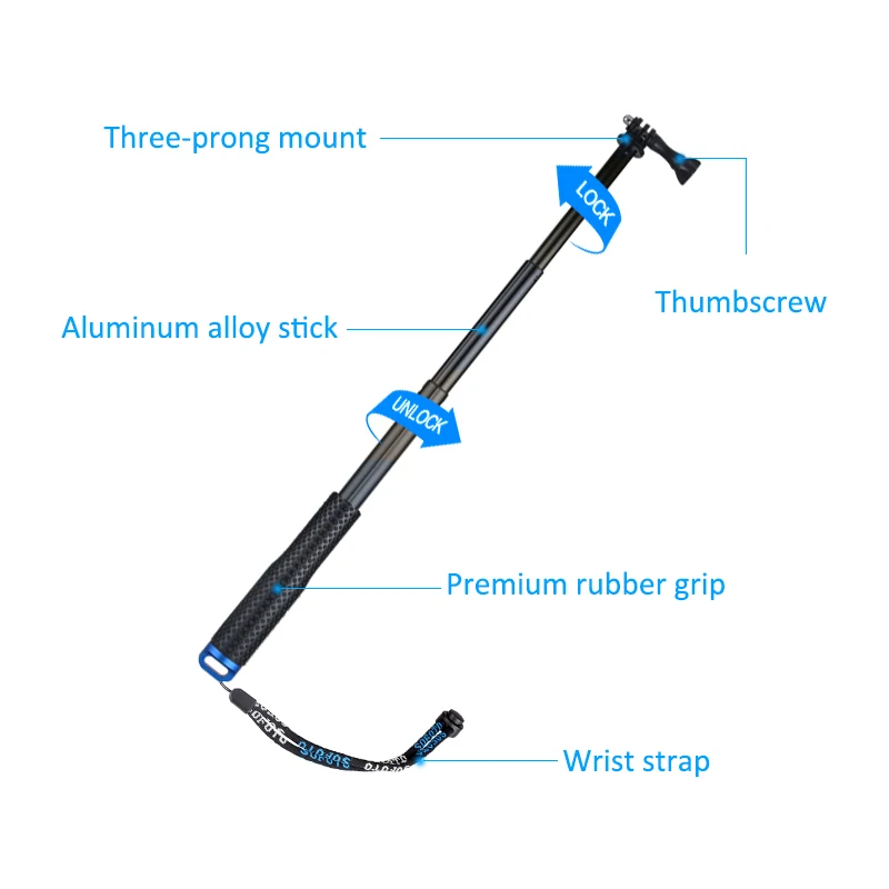 Для GoPro селфи палка резиновая нескользящая Алюминиевая выдвижная палка сложенная Водонепроницаемая селфи палка для Hero для SJCAM для Xiaomi yi