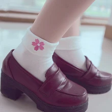 3 шт./партия,, женские Супер милые хлопковые носки с вышивкой сакуры, с отложным манжетом, Kawaii, в японском стиле, однотонные шелковые носки