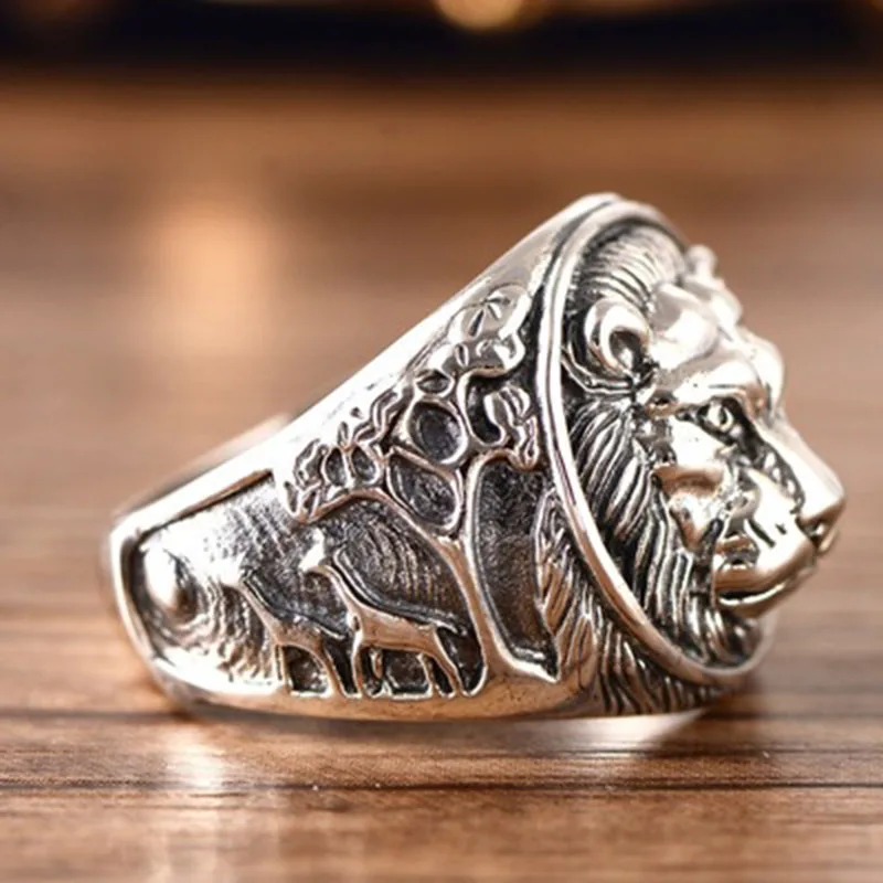 Панк рок ювелирные изделия властный лев голова кольцо Твердые 925 пробы серебряные кольца для мужчин винтаж тайские серебряные ювелирные изделия