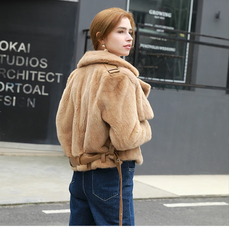 M. Y. FANSTY 2019 зимняя женская куртка норковая шуба из натурального меха пальто с отложным воротником короткий Полный Пелт тонкий пояс пояса