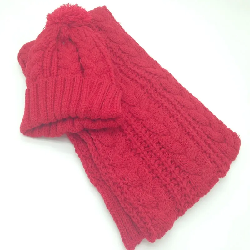 Knitted Winter Hats for Women's Hat Scarf Set Two Piece Sets New Fashion Cap Gorros Bonnet Acrylic Beanie Black SC5512+30 12