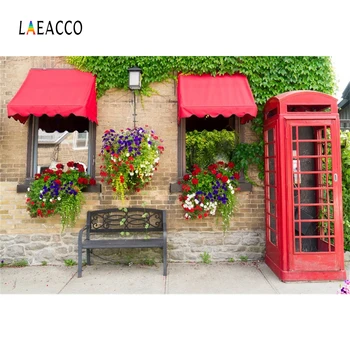 

Laeacco Flower House Telephone Booth Bench Portriait Photography Backgrounds Customized Photographic Backdrops For Photo Studio