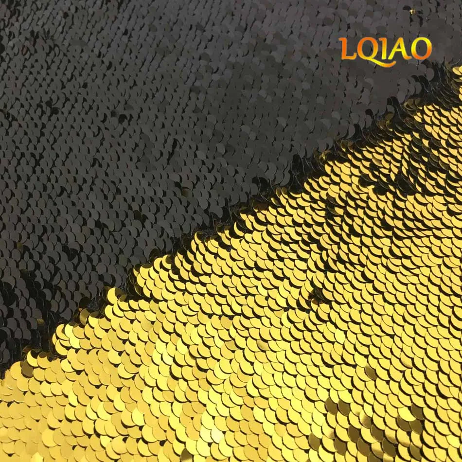 Высокое качество 125*45 см золотисто-черный реверсивный Русалка рыбья чешуя блесток ткань блестящие пайетки ткань для платья/бикини/подушки