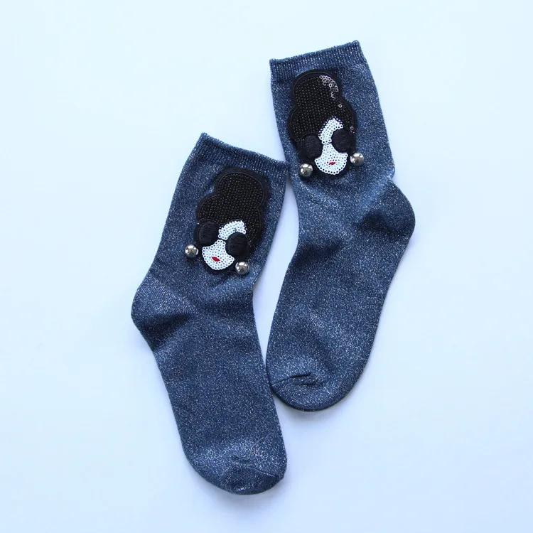 Женские летние тонкие блестящие короткие носки до щиколотки в стиле панк яркие шелковые классные женские носки с забавным рисунком - Цвет: blue