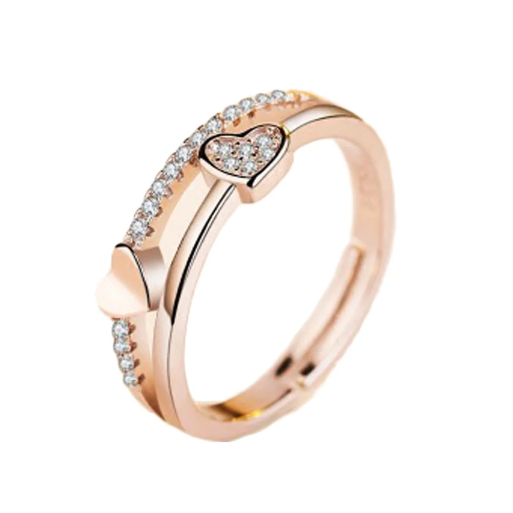zheFanku New Vintage Heart Shape Wedding Ring Silver Color And Rose Gold Color Romantic Gift Fine Ring