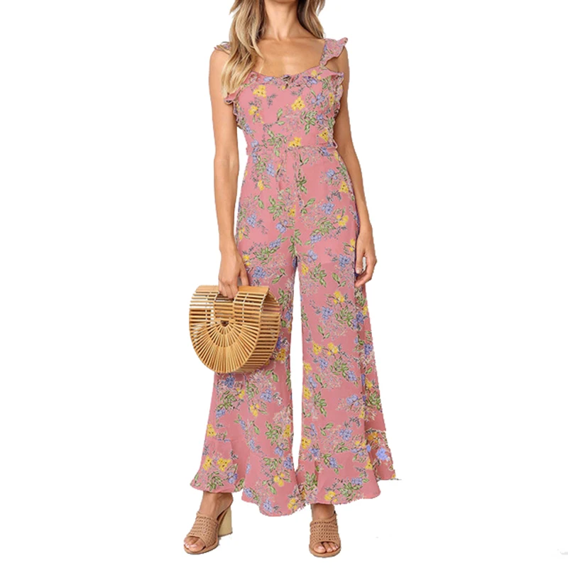 Chiffon Women Jumpsuits Summer Floral Print Sleeveless