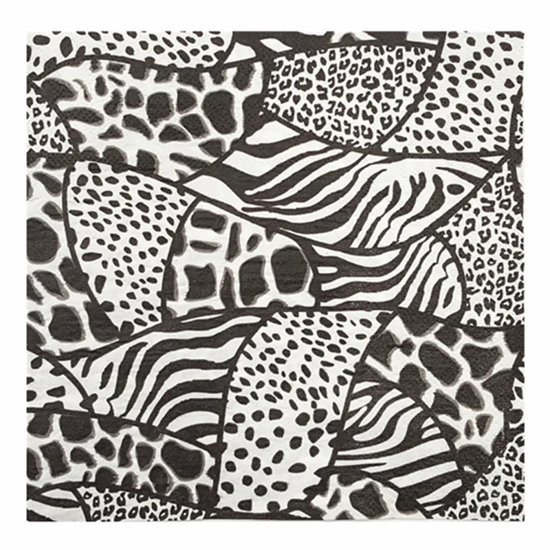 Vintage Table Paper Napkins Tissue White Black Printed Leopard