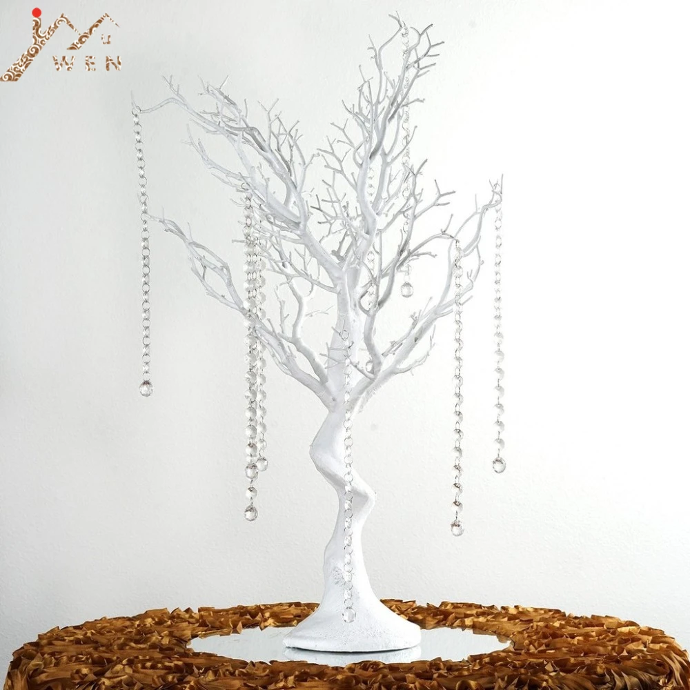 3" Manzanita искусственное дерево белый центральный вечерние дорога свинцовый стол Свадебные украшения+ 20 кристалл цепи