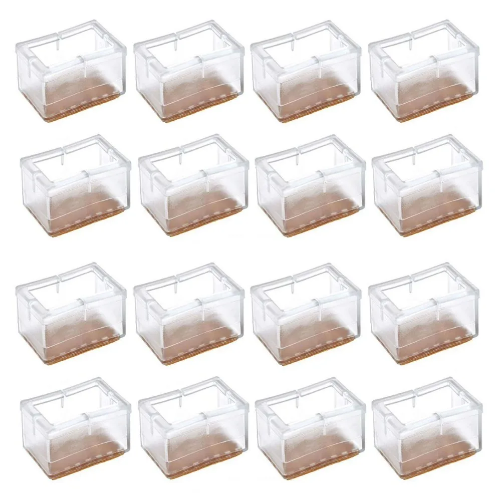 16pcs Felt Pads Silicone Chair Legs Caps Transparent Clear Table