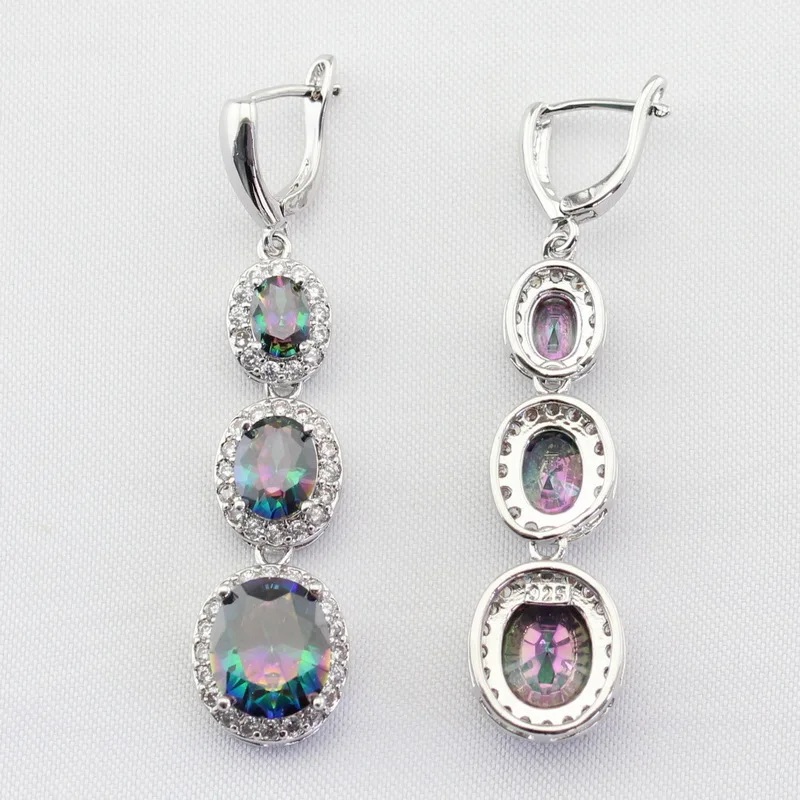 WPAITKYS Rainbow Multicolor Cubic Zirconia Drop Earrings For Women Silver Color Long Earring Jewelry Free Gift Box