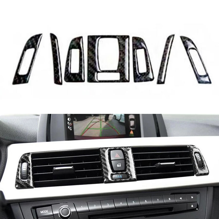 YAQUICKA 7x Carbon Fiber Car Front Air Conditioner Outlet Vent Frame Cover Trim Sticker For BMW
