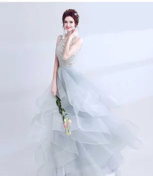 

Custom Gray Heavy Handmade Crystal Sequin Organza Multi-layered Formal Dress Large Size 5XL Evening Party Dresses Ball Gown 6XL