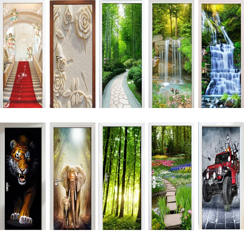 

3D Door Sticker Door Wrap Wall Sticker Mural Wallpaper Poster Self Adhesive PVC Removable Waterproof Door Decal Home Decor