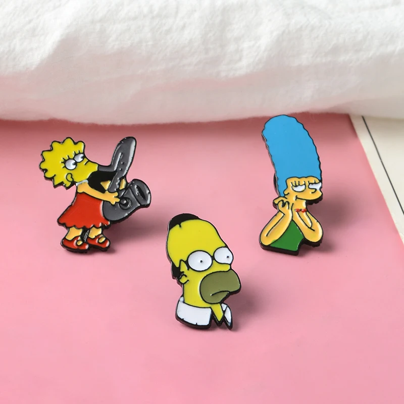 

The Simpsons Collection ! Lisa Homer Jay Marge Kirk TV show Cartoon character nternet meme brooch cute Enamel pins For Fans