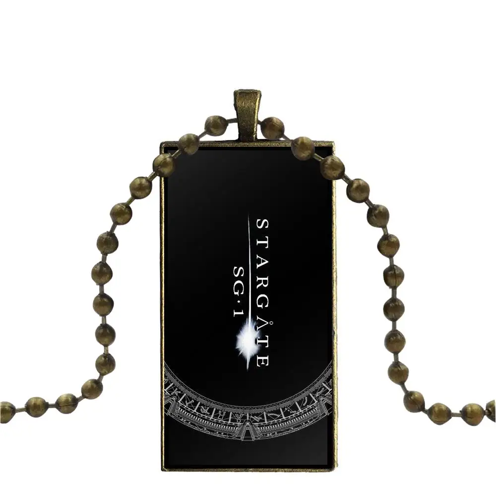 Для женщин модные ювелирные изделия модный стеклянный подвесной брелок ожерелье женский бронзовый цвет колье прямоугольное ожерелье Звездные ворота Sg-1