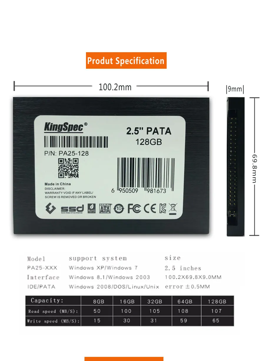 Kingspec 2,5 дюймов PATA жесткий диск 44pin IDE hd ssd 32 Гб 4C TLC твердотельный диск флэш жесткий диск IDE для IBM DELL ASUS lenovo hp