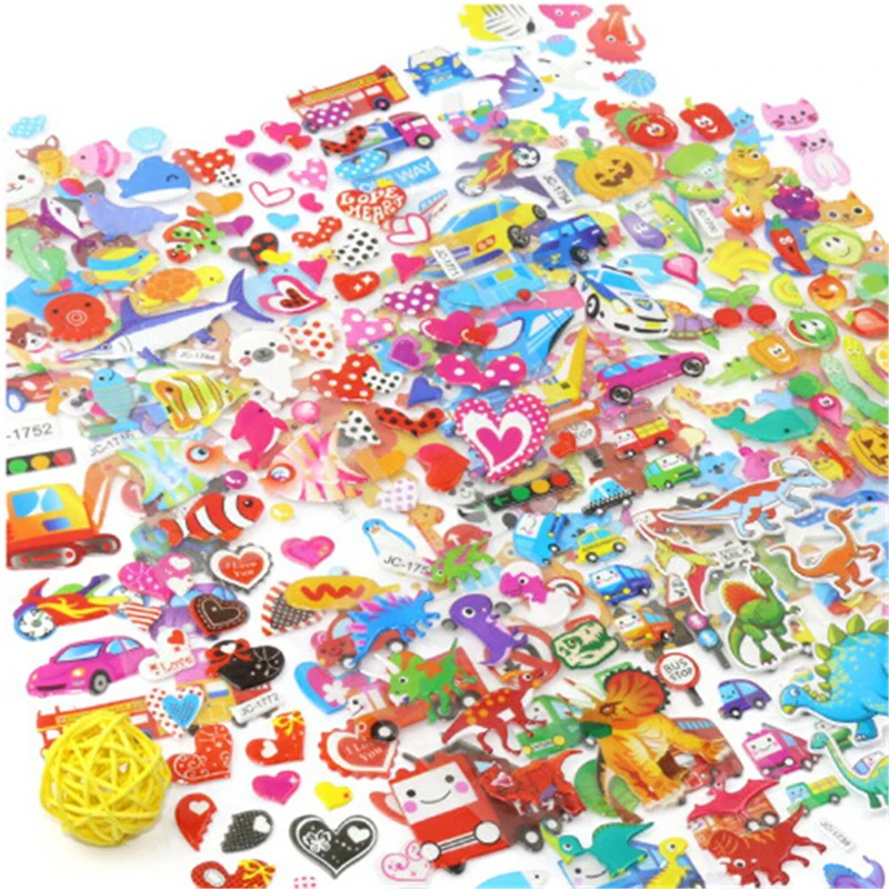 

5 Sheets/lot Animal Mixed Cartoon Mickey Cars Dinosaur Spiderman 3D Puffy Bubble Stickers Waterpoof DIY Children Boy Girl Toy