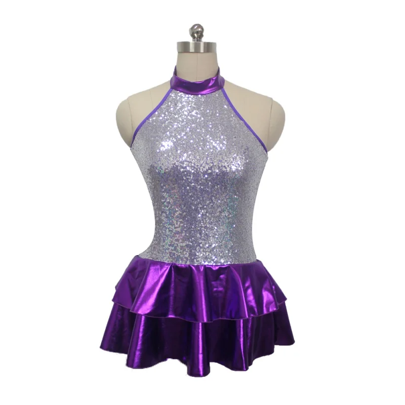 Детское танцевальное платье-трико, синяя юбка цвета металлик, разноцветное платье с блестками и корсетом, костюм для выступлений для девочек, Детский джазовый костюм - Цвет: Violet with Silver