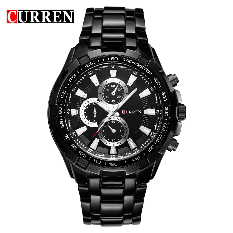 CURREN new watches men top luxury brand Quartz Fashion casual Wrist watch mens Waterproof full steel mens sports watches clock - Цвет: black black