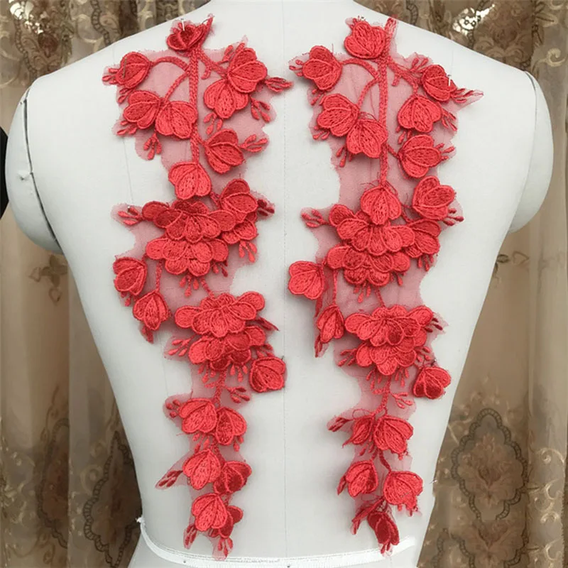 

2 Pcs Red Ivory White Lace Applique Collar Mesh Soft Laces Appliques Fabric Venise Lace Trim Supplies Accessories