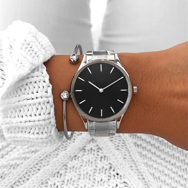Mavis Hare Новые 34 мм Hermosa серебряные часы красивые черные и белые сетчатые кварцевые часы Роскошные женские наручные часы для подарка на День святого Валентина