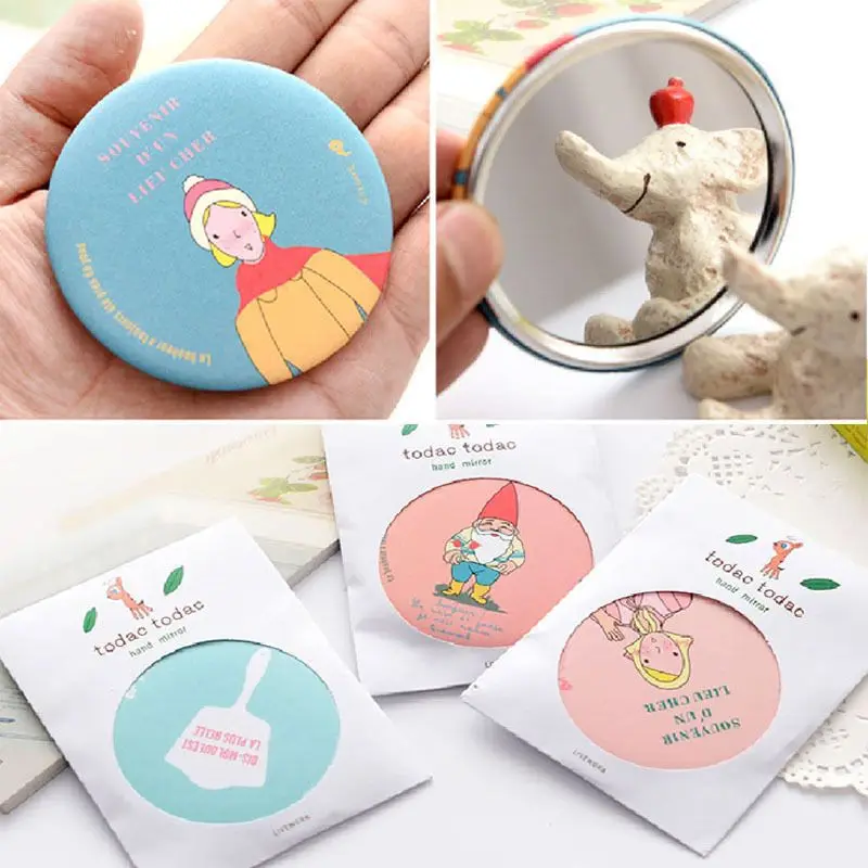 

1Pc Creative Women Girls 6.6cm Round Mini Pocket Makeup Mirror Single Side Cartoon Patterns Compact Cosmetic Tool Travel