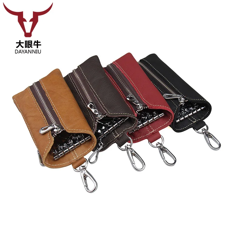 

Pure Genuine Leather Car Key Wallet Vintage Key Holder V neck Credit Card Housekeeper Keys Organizer Keychain Case Bag Key Pouch