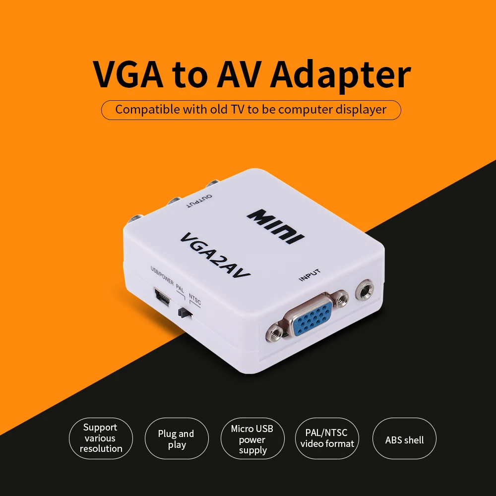 Мини конвертер VGA в AV адаптер ABS корпус видеоконвертер для