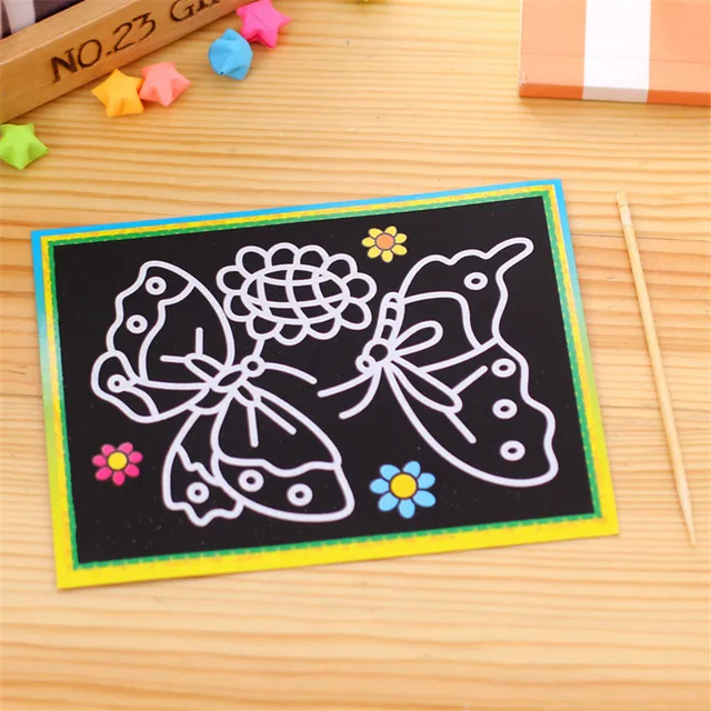 10 Pcs/ 20pcs Scratch Art Paper DIY Magic Painting Paper with Drawing Stick  for Kids Toy