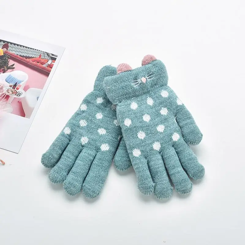 Высококачественные детские зимние теплые мягкие вязаные перчатки с пальцами для девочек, модные перчатки с рисунком кота для детей, От 4 до 7 лет