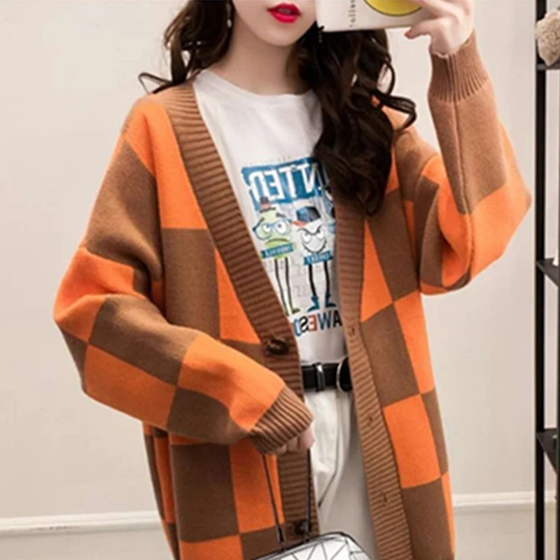 DICLOUD Oversized Sweaters Women Winter Woolen Cardigan Ladies Korean Plus Size Coats Woman Plaid Knited Sweater Female