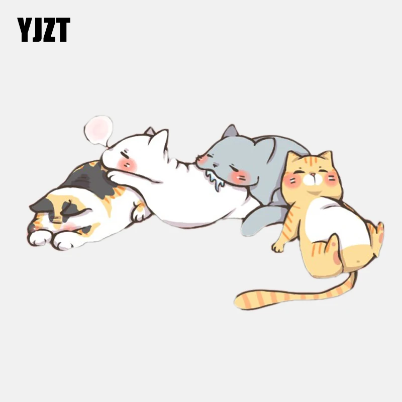 

YJZT 14.5CM*8CM Cartoon Four Sleepy Cats Car Sticker PVC High Quality Decal 11-00921