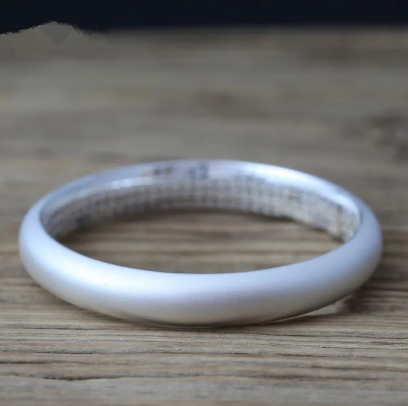

Handmade Original 990 Sterling Silver Buddhist Scriptures Carved Matte Ethnic women's Bangle (SYF)