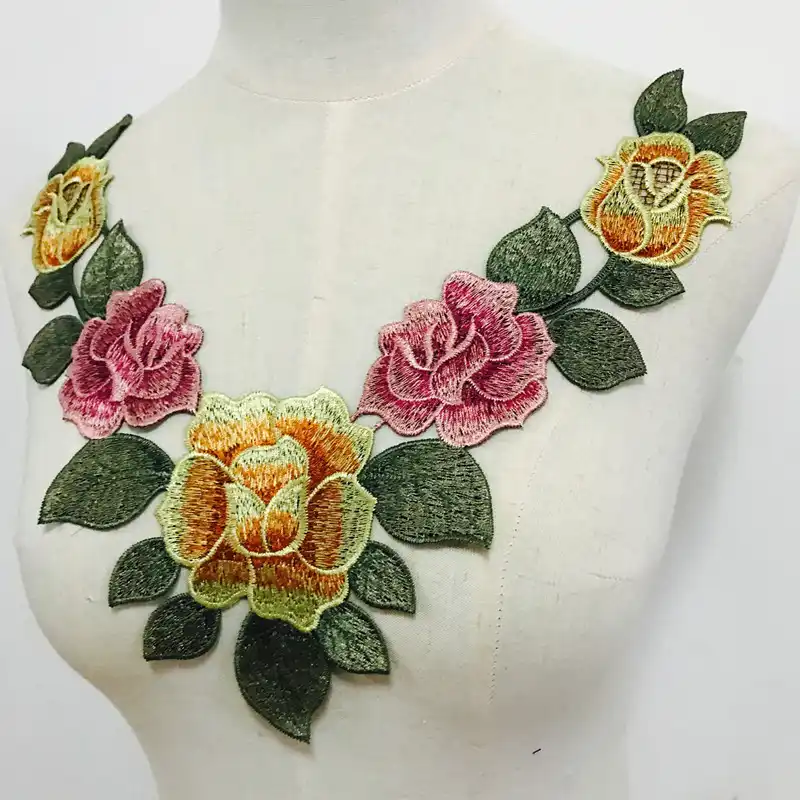 Floral Lace Embroidered Neckline Neck Collar Trim Clothes Sewing Applique Patch