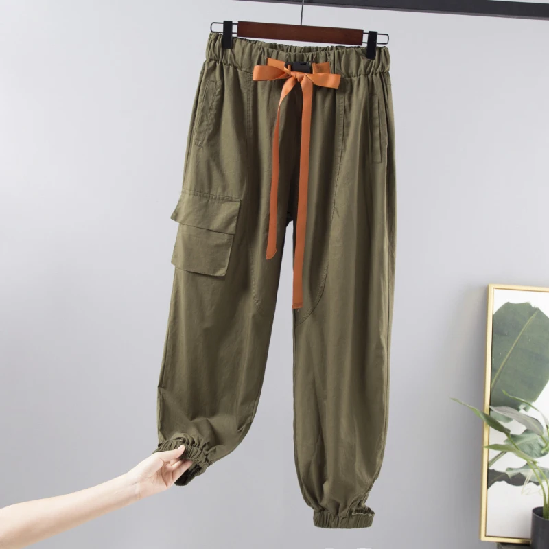 

Harajuku Casual Sports Pants Women Autumn New Big size Loose Streetwear Fashion Women Solid Elastic Waist Trousers Capris Female
