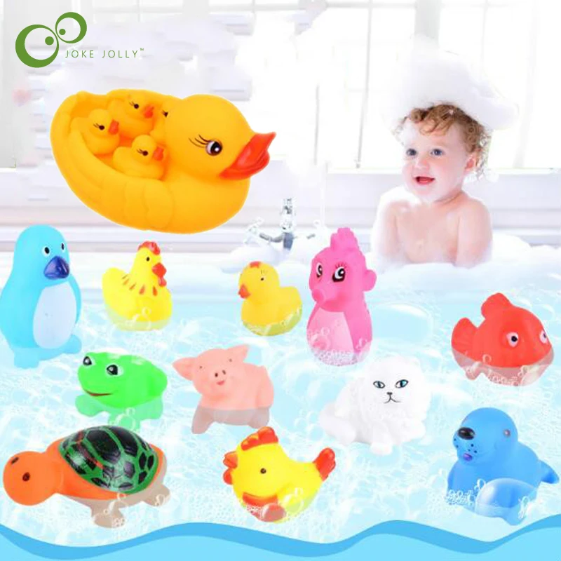 

Swimming Water Toys Colorful Soft Rubber Duck Squeeze Sound Squeaky Animal Bathing Toy For Baby LYQ