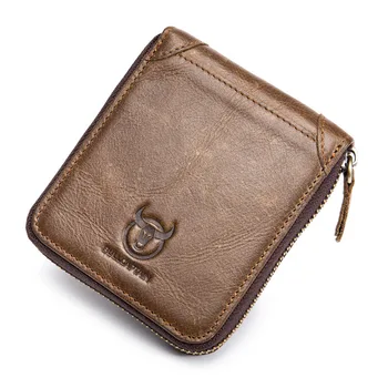 

100% Real Leather Vintage Zipper Wallet Men Small Wallet Portomonee Male Short Coin Purse Card Holders Brand Design purse