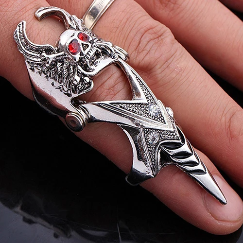 New Arrival Men's Fashion Gothic Punk 2 Steps Skull Joint Knight Finger Titanium Steel Ring | Украшения и аксессуары