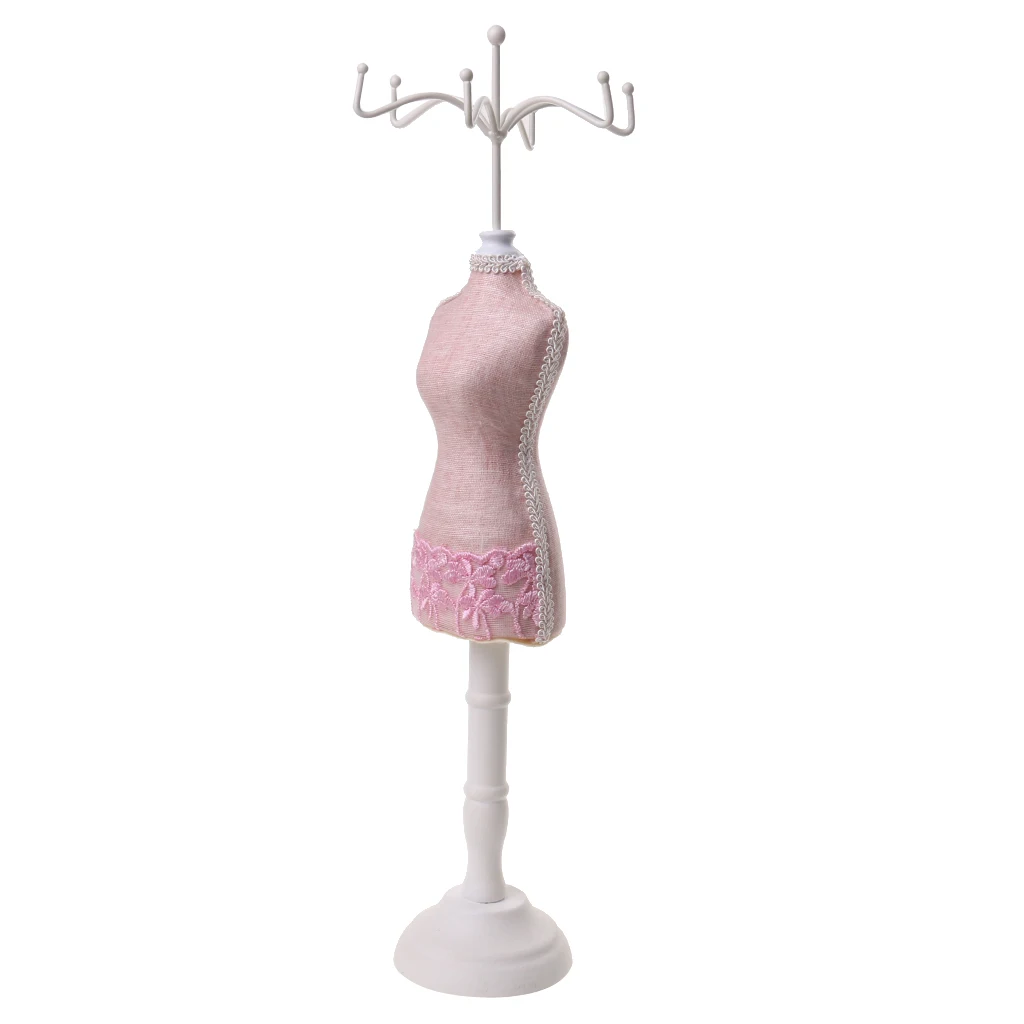 

Elegant Pink Lace Cheongsam Dress Mannequin Earring Necklace Jewelry Display Stand Holder for Putting Earrings Rings
