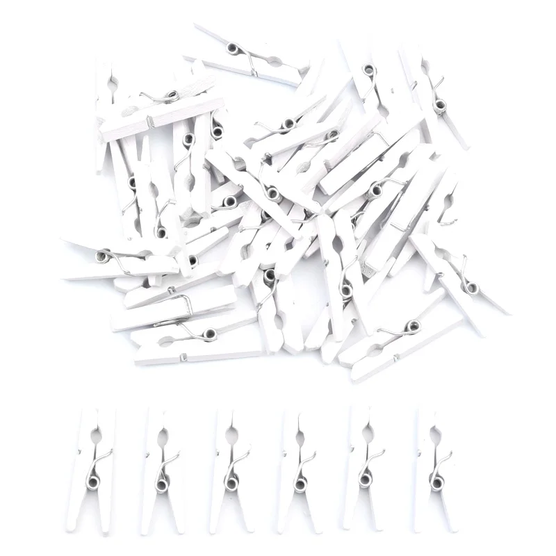

LF 50pcs 8x31mm White Mini Color Small Wooden Clips Decorations Paper Photo Spring Clips For Message Cards Household
