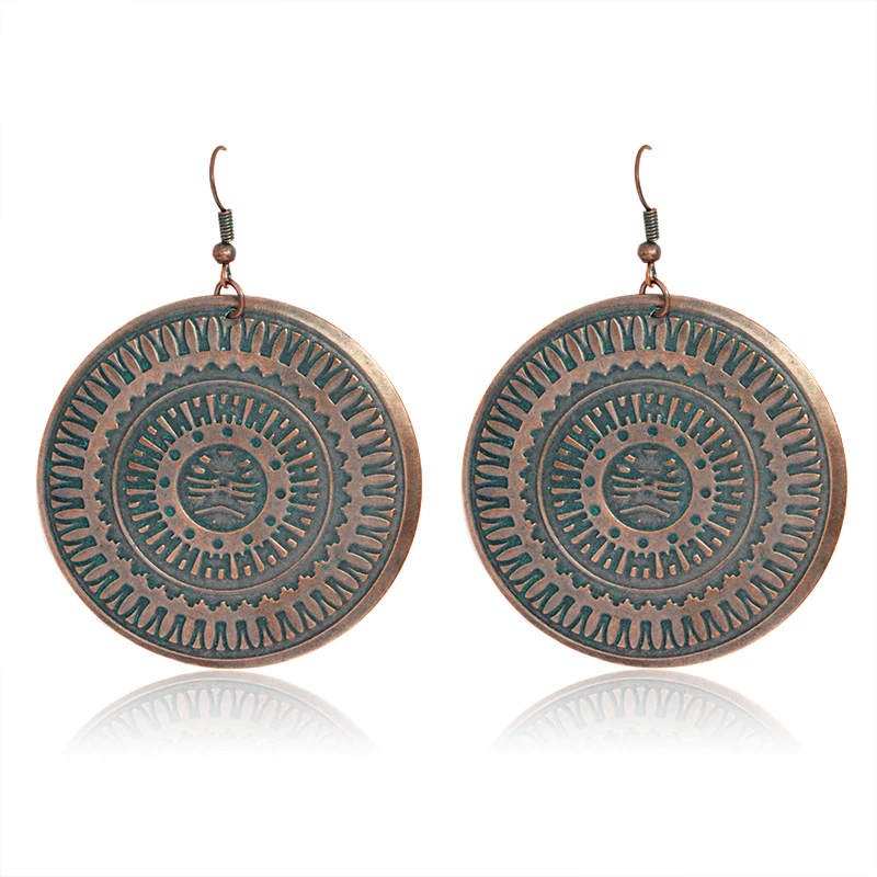 Buy Big Disc Drop Earrings Vintage Ancient bronze Metal Round Danglers Bohemia