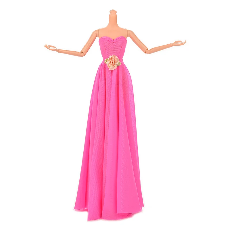 Ручной Работы Розовое Макси длинное без бретелек Цветочное платье для кукол Свадебные платья с цветком