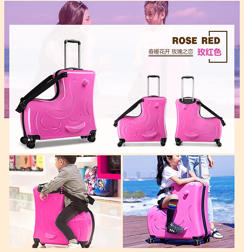 ZYJ Kids Riding Trojanl Luggage Hot Boys Girls Travel Trolley Alloy Children Sitting Rolling Luggage Suitcase Spinner Wheels (18)