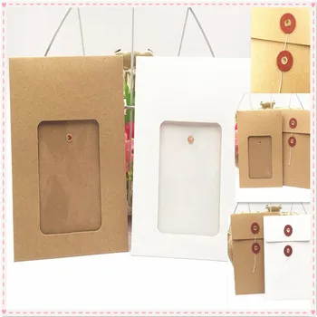 

20Pcs/Lot 14x10.5cm PVC Square Add Metal Ring Strings Vintage Colorful Paper Envelope Bag For Festival Greeting Card Sealing Bag